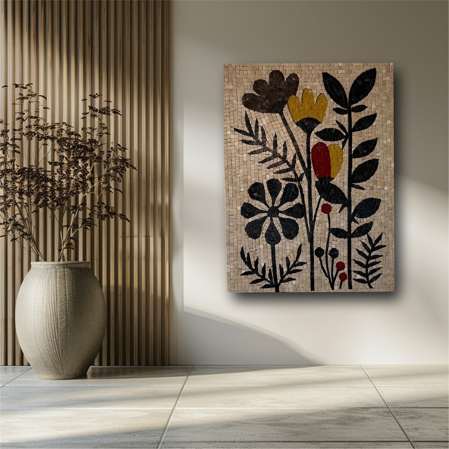 Botanical Harmony – Premium Stone Mosaic Floral Wall Art
